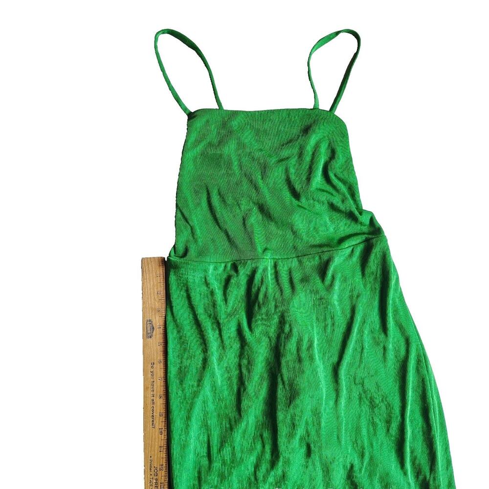 Wild Fable Y2K Vtg Emerald Satin Lace Up Back Midi Dress Side Slit Women's Large - Picture 9 of 15